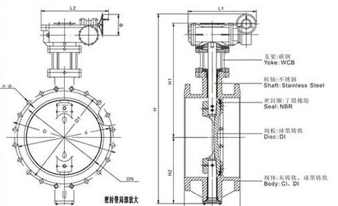 D343X 型 PN6、PN10 法蘭式雙偏心軟密封蝶閥結(jié)構(gòu)圖