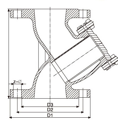 GL41F3-16C、GL41F46-16C 全襯里（襯氟）Y型過濾器產(chǎn)品外形及結(jié)構(gòu)尺寸示意圖